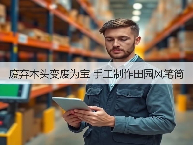 废弃木头变废为宝 手工制作田园风笔筒