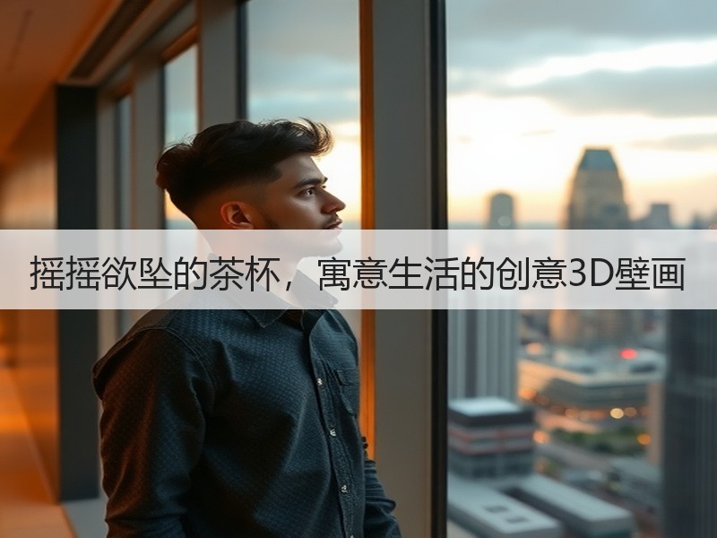 摇摇欲坠的茶杯，寓意生活的创意3D壁画