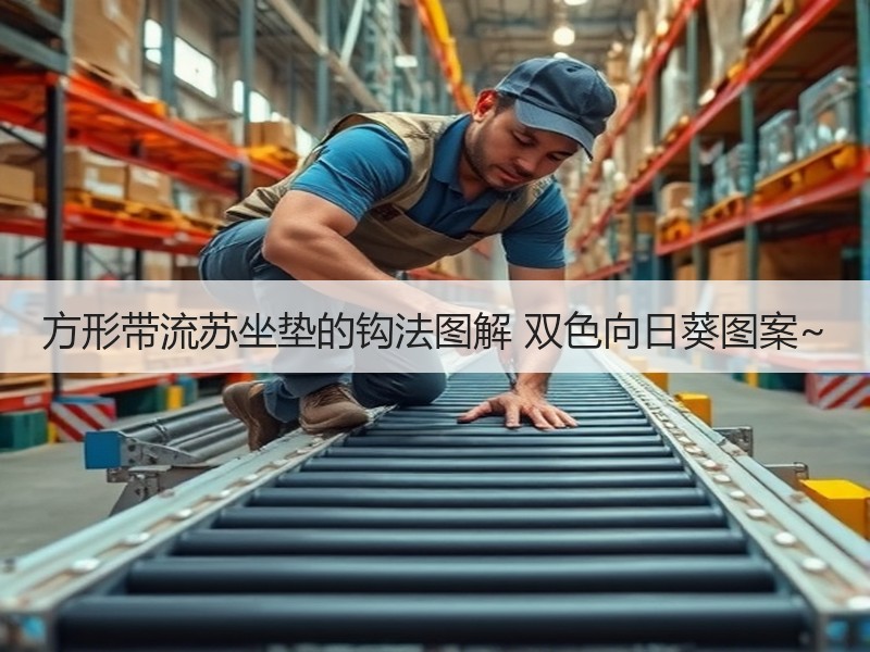 方形带流苏坐垫的钩法图解 双色向日葵图案~