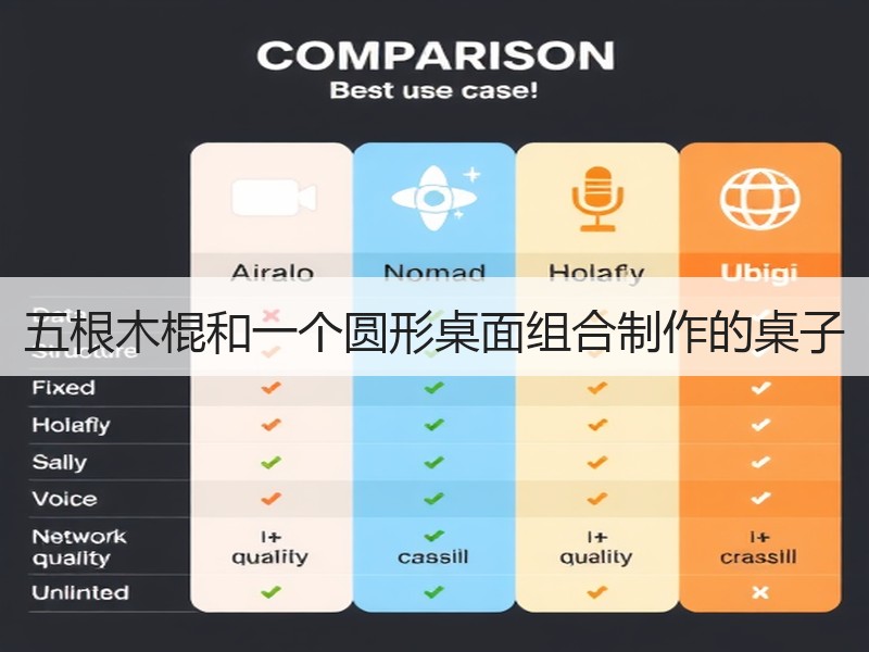 五根木棍和一个圆形桌面组合制作的桌子