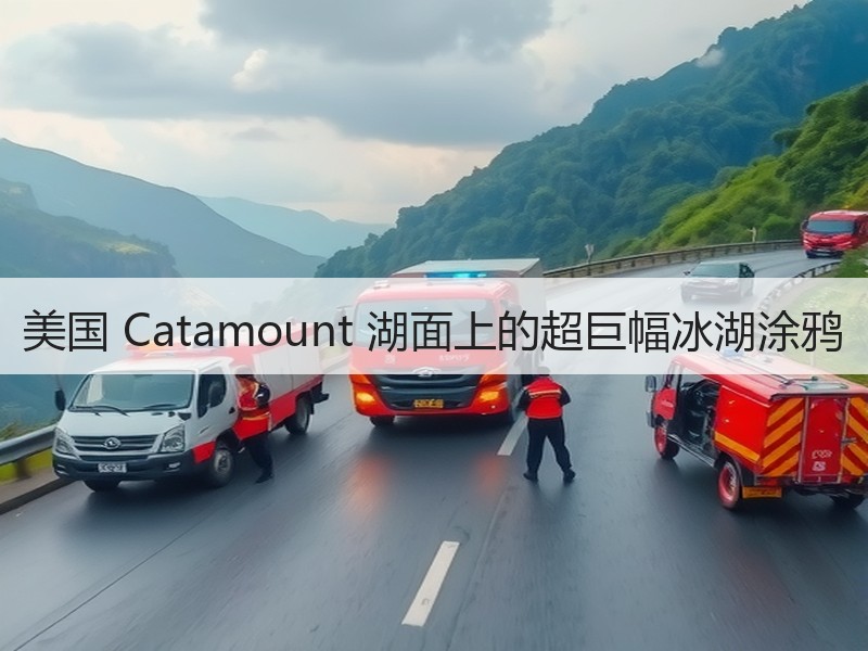 美国 Catamount 湖面上的超巨幅冰湖涂鸦