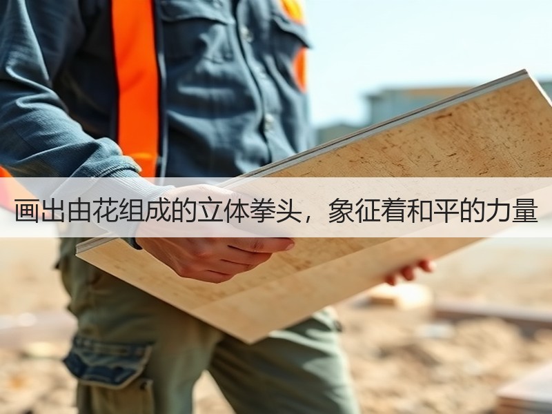 画出由花组成的立体拳头，象征着和平的力量