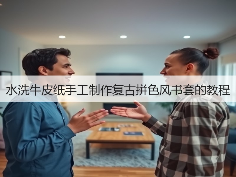水洗牛皮纸手工制作复古拼色风书套的教程