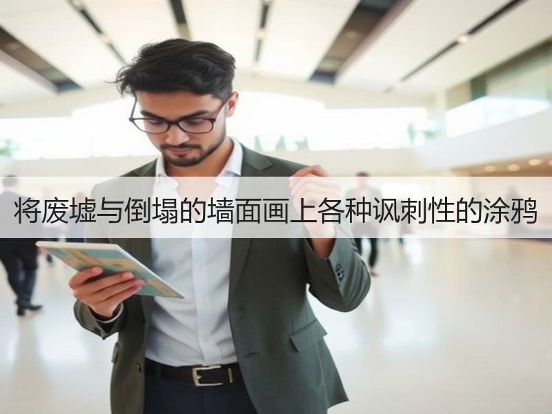 将废墟与倒塌的墙面画上各种讽刺性的涂鸦