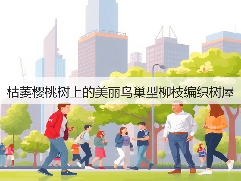 枯萎樱桃树上的美丽鸟巢型柳枝编织树屋