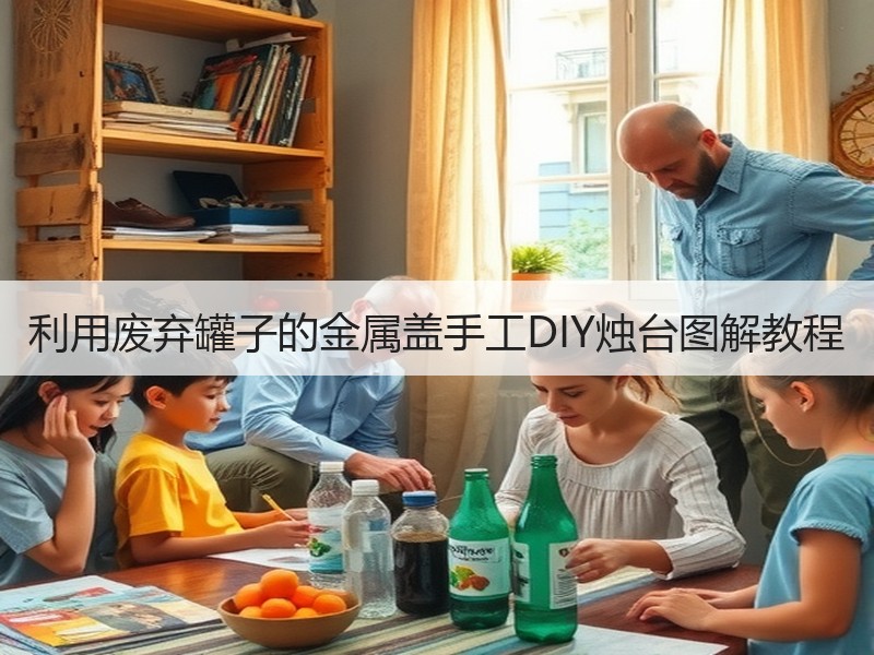 利用废弃罐子的金属盖手工DIY烛台图解教程