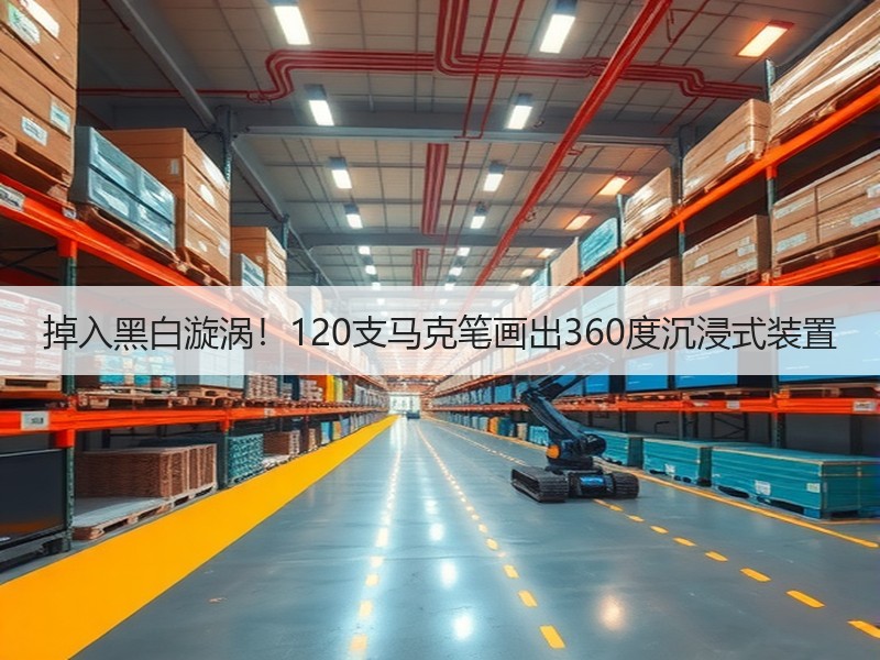 掉入黑白漩涡！120支马克笔画出360度沉浸式装置