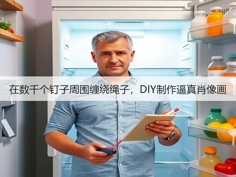 在数千个钉子周围缠绕绳子，DIY制作逼真肖像画